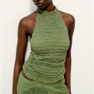 Zara | Textured halter top green
